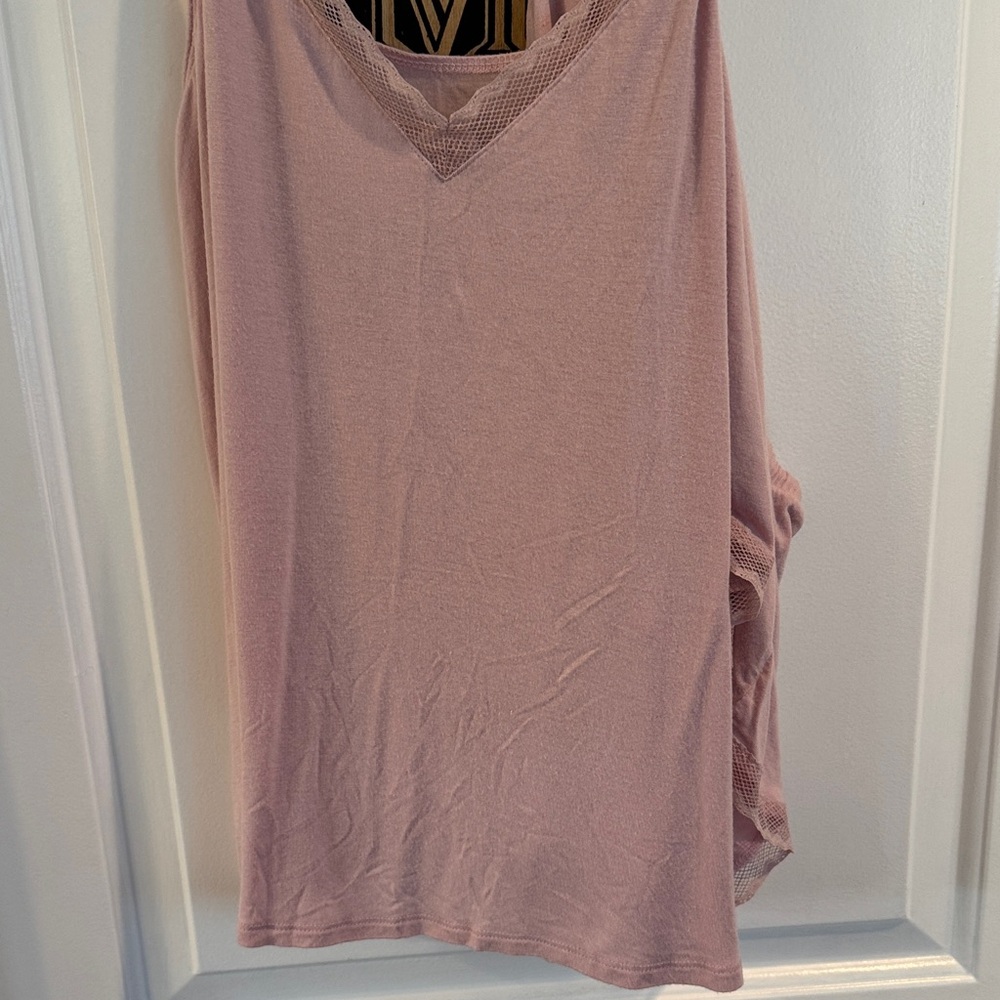 Mauve Sleeveless V-Neck Tank with Lace Trim Pajama Set M